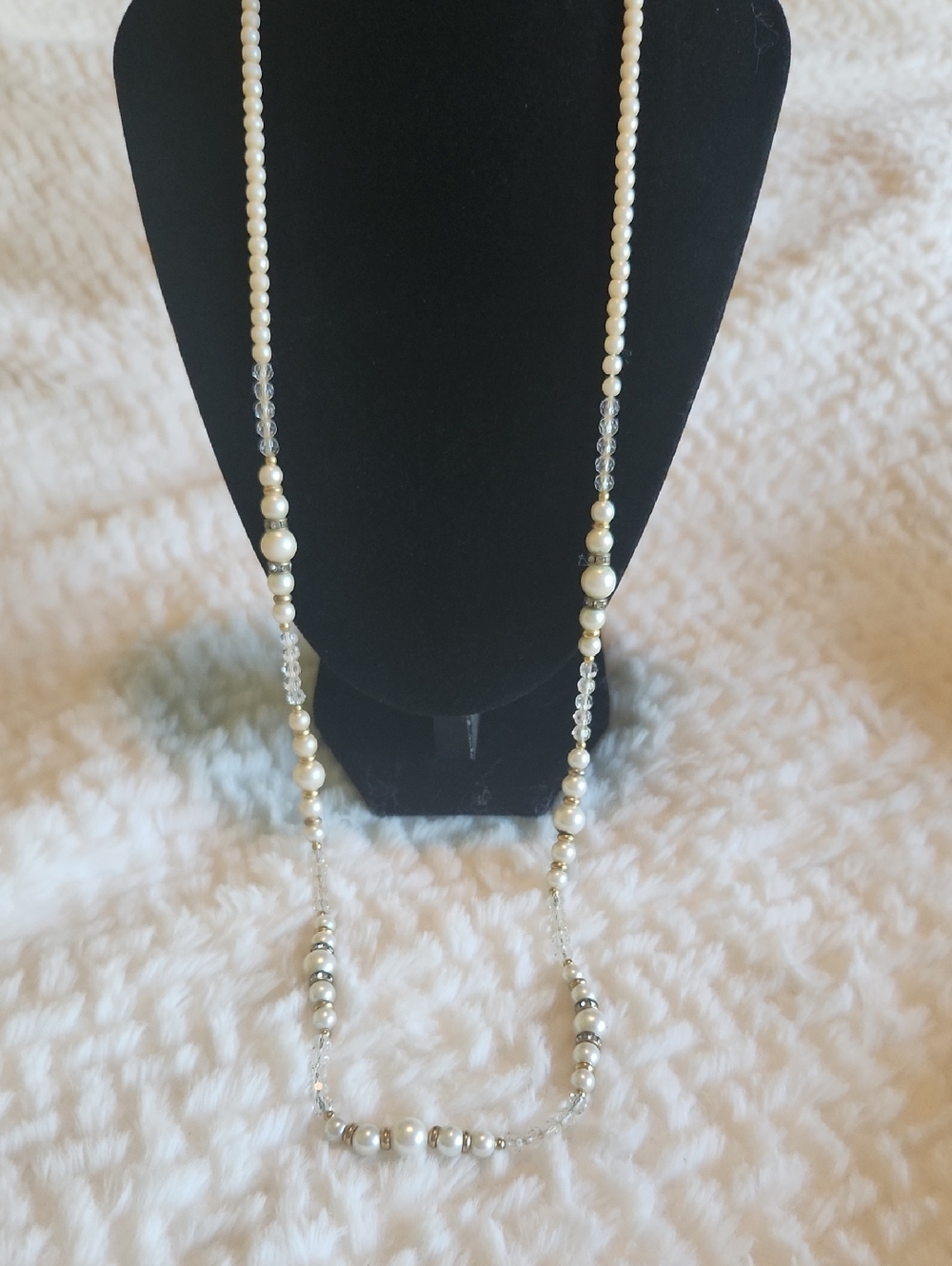Classic Pearl and Crystal Long Necklace - Ivory Boho Vibe